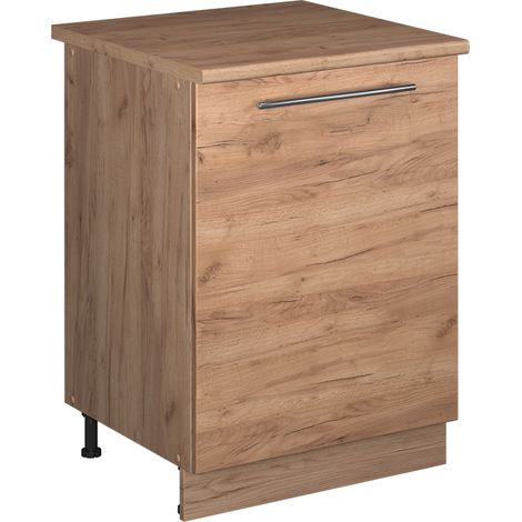 Mobiletto base cucina Fame-Line, Rovere dorato/Rovere dorato, 60 cm 1 anta con piano di lavoro, Vicco (1/5)