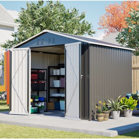 Metall-Gartenhaus 240,4 x 192,3 x 191 cm schwarz mit Schiebetür für kleine Gärten – MEUBLIV (1/5)