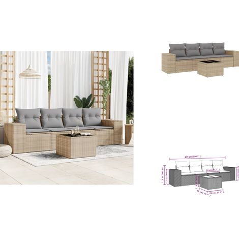 Salon de jardin avec coussins 5 pcs beige résine tressée - Ensemble Salon De Jardin - Meuble De Jardin - Résine Tressée - Rotin Synthétique - Mobilier D'extérieur (1/3)