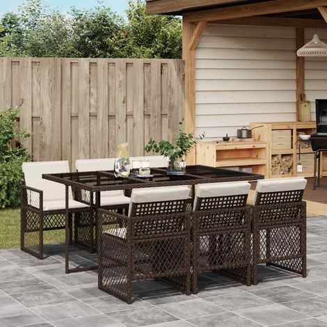 Ensemble à manger de jardin et coussins 7 pcs-Salon de jardin marron rotin 465231 (1/5)