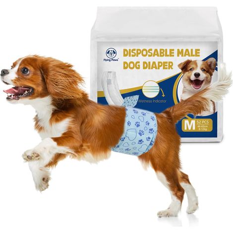 52 Couches Jetables pour Chien Mâle M, Indicateur d'Humidité Culottes Hygéniques Super Absorbantes, Bandes Ventrales Anti-Fuites (1/5)