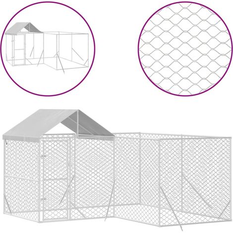 Niche pour Chiens  Chenil extérieur  Parc Enclos d'extérieur pour chiens avec toit argenté 4x4x2,5 m CFW81121 (1/4)