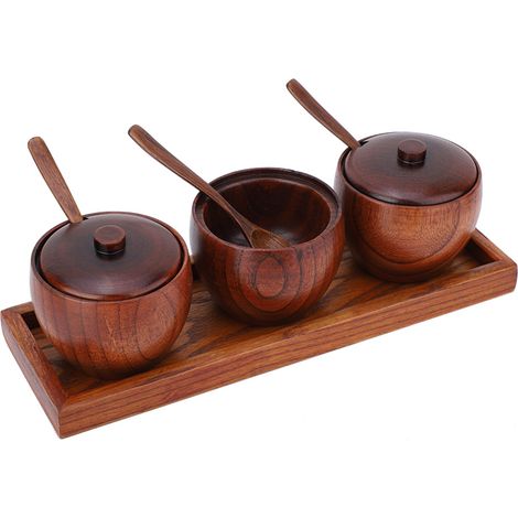 Pot à épices rétro, pot à épices, sucrier avec couvercle, boîte en bois, ustensile de cuisine (1/5)