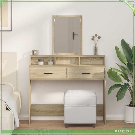 Coiffeuse - ABI - Chêne sonoma - 100 x 41 x 140 cm - Bois d'ingénierie - 1 tiroir (1/5)