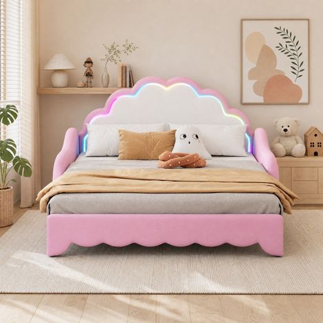 Divano letto 140x200 cm rosa in PU e MDF con LED, senza materasso (1/5)