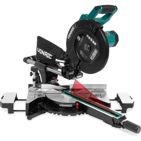 Vonroc – Scie à onglet coulissante 2000W – Lame 255mm 48 dents – Vitesse réglable 3200/4500 tr/min – Pour bois, aluminium et plastique (1/7)