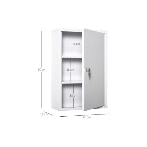Armoire de premiers secours, armoire à pharmacie 3 compartiments verrouillable, acier blanc 40x18x60cm (1/5)