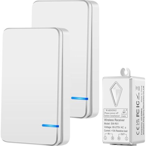Wireless Switch, 220V Wireless Two-Way Switch, No Wiring Required, IP66 Waterproof - 100m Range, Wireless Switch for Lighting On/Off (2 Switches, 1 Receiver) (1/5)