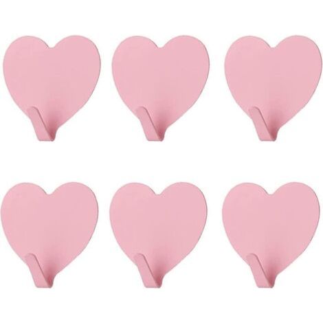Juego de 6 ganchos decorativos de pared con forma de corazón (rosa claro). Ganchos de pared de acero inoxidable con adhesivo fuerte para el hogar, la cocina, el baño y la oficina.