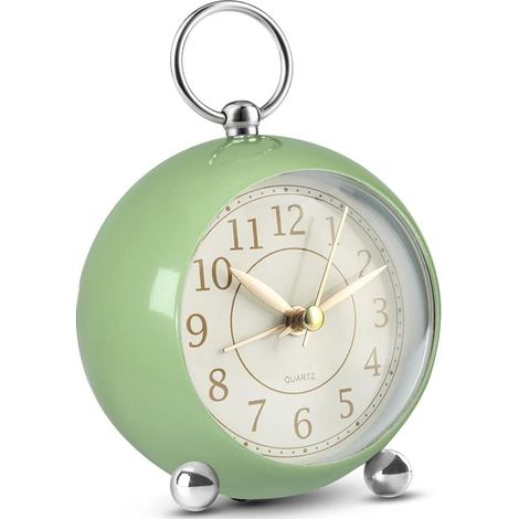 Réveil de bureau sans tic-tac, à piles, analogique, style rétro pour la chambre Vert