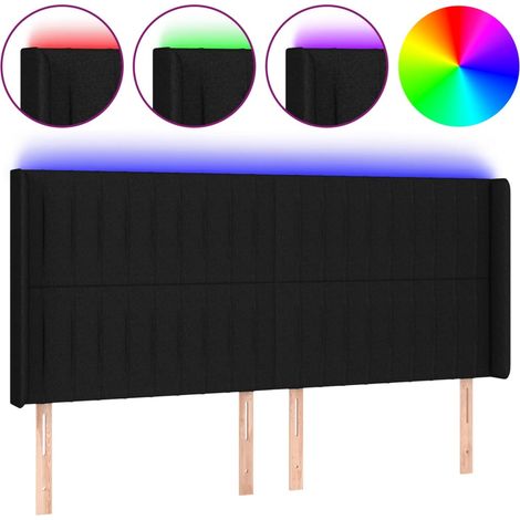 Tête de Lit - Armoire de Tête de Lit à LED Noir 183x16x118/128 cm Tissu fr20637 (1/5)