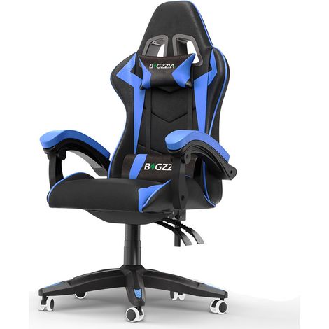 Chaise de bureau - Rattantree Chaise Gaming - Siège de Bureau Réglable Gaming Racing - avec coussin et dossier inclinable - Noir et Bleu