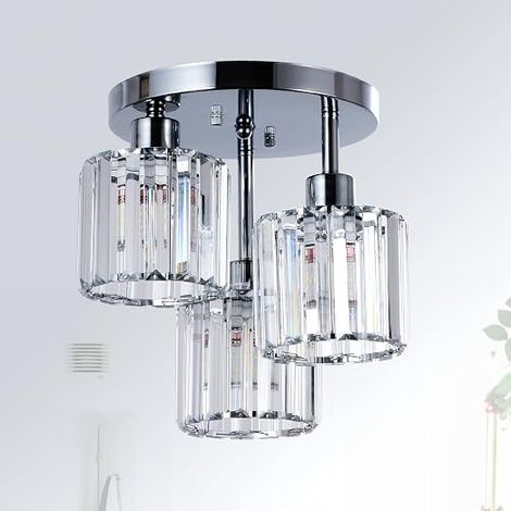 Modern Crystal Chandeliers, 3 Light Crystal Ceiling Lights with Glass Shade, Chrome Ceiling Light for Living Room, Hallway, Bathroom, Bedroom, Kitchen (1/5)