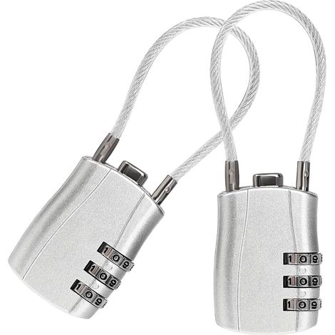 Lot de 2 pièces Cadenas à combinaison à 4 chiffres- cadenas en corde d'acier, pour casier, salle de sport, classeurs, sacs à dos (argent) (1/5)