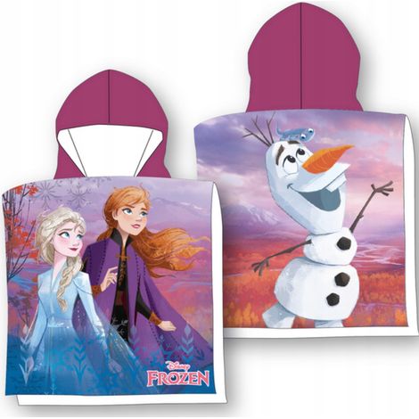 Poncho infantil Frozen de 50x100 cm con capucha, de microfibra de secado rápido.