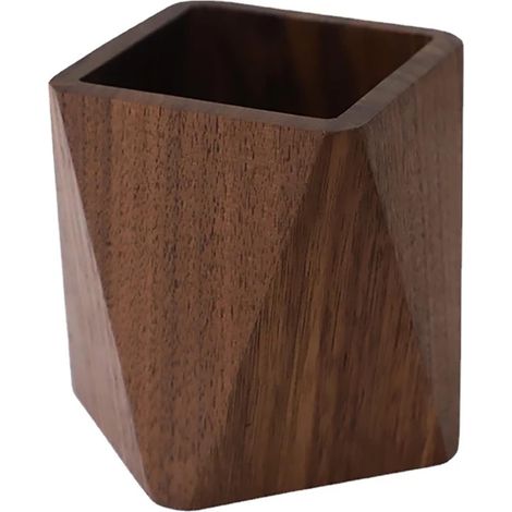 Boîte à crayons en bois de noyer noir - boîte de rangement multifonctionnelle pour fournitures de bureau et scolaires (forme prismatique) (1/5)