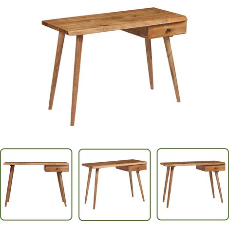 The Living Store Table à écrire Bois d'acacia massif 110 x 50 x 76 cm - Bureau Retro - Bureau En Bois - Bureau Acacia - Meuble De Bureau - Bureau Vintage (1/5)