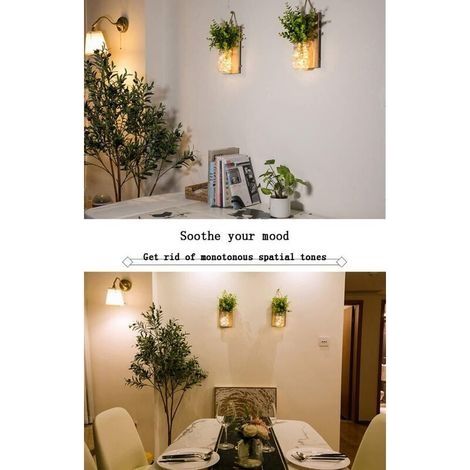 Rustikale Wandleuchten, künstliche hängende grüne Pflanzen im Einmachglas-Design mit LED-Streifen für die Weihnachtsdekoration von Haus und Garten (2er-Set) (Grüne Pflanzen) (1/4)