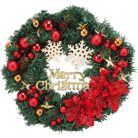 Couronne de Noël enneigée avec pommes de pin et boules de Noël pour décorations de fêtes intérieures et extérieures (1/5)