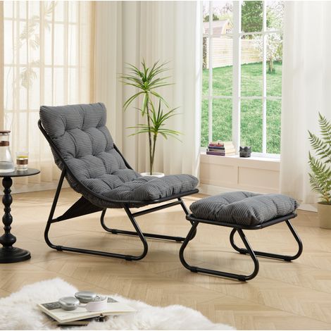 Fauteuil relax avec repose-pieds en acier gris OKMYHOME (1/5)