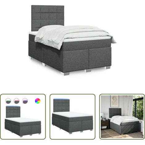 vidaXL LED-Beleuchtung - Boxspringbett mit Matratze Dunkelgrau 120x200 cm Stoff (1/5)