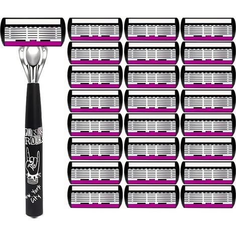 rasoir electriques hommes-Rasoir manuel 6 lames - idéal pour toutes barbes (manche blanc + 24 têtes violettes/blanches) - Rasure nette, confort peau, ergonomique antidérapant (1/4)