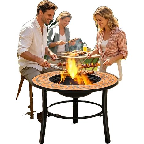 Feuerstelle, Terrakotta und Stahl, 68 cm Durchmesser, Dreibeiniger Stand, Für den Außenbereich, Einfache Montage (1/5)
