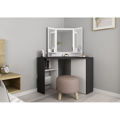 Tavolo da toeletta 117x142 cm bianco e antracite con specchio (1/7)