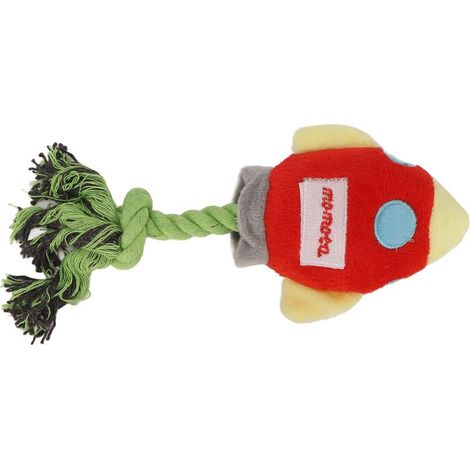 Jouet interactif en peluche pour chien, nettoyage des dents, jouet à mâcher avec nœud, rouge (21 x 10 cm) (1/4)