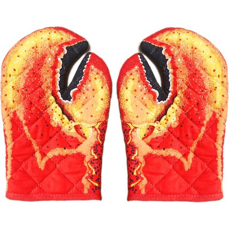Paar hitzebeständige Ofenhandschuhe aus Baumwolle mit niedlichem Krabbenklauen-Motiv, mikrowellengeeignet