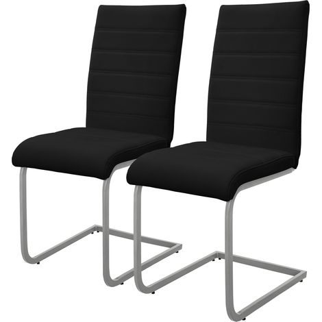 ML-Design Esszimmerstühle 2er Set, Schwarz, Schwingstuhl, Freischwinger Stuhl mit hoher Rückenlehne, Ergonomische Küchenstühle aus Kunstleder & Metall, Moderner Polsterstuhl für Esstisch & Wohnzimmer