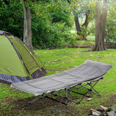 Lit de camp pliant avec matelas et sac de transport, 188 x 64,5 x 53 cm, lit d'appoint, charge maximale 150 kg, transat de camping pour adultes, lit pliant pour l'extérieur, jardin, camping, voyage, g