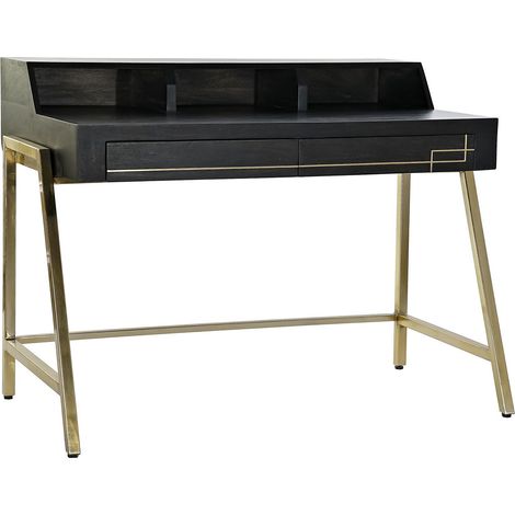 Bureau en bois de manguier noir et métal coloris doré - Longueur 125 x Hauteur 93.5 x Profondeur 74 cm -PEGANE- (1/4)