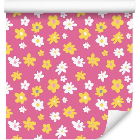 Papier peint fleuri rose poudré, corail et crème pour salon et chambre 50x1000 cm (1/5)