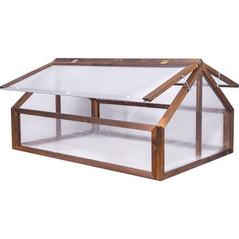 Greenspot Garten-Frühbeet - 120 x 80 x 60 cm, Mini-Gewächshaus aus Holz für den Garten, Abdeckung zum Beet hin zu öffnen, Abdeckung für Hochbeet - für Kräuter, Gemüse, Blumen - Holz dunkles Palisander