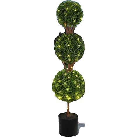 Künstlicher Buchsbaum-Topiary, 122 cm Höhe, lebensechtes Design, 2 LED-Lichter ohne Batterie, armeegrün (1/2)