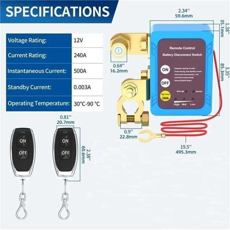Coupe Circuit Batterie 12V,Coupe Batterie 240A,Coupe Batterie Voiture,Interrupteur D'arrêt Automatique pour Voiture,Bateau,RV,ATV,Camion