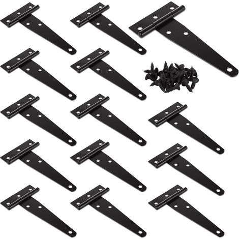 14 Pcs 100mm/4 Inch T-Hinges, Black Heavy Duty Door Hinges, Robust Stainless Steel Door Hinges with Screws for Doors, Windows, Fences, Garden Sheds (1/5)