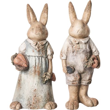 Conjunto de 2 figuras decorativas de MgO conejos decoración de Pascua multicolor Barolo