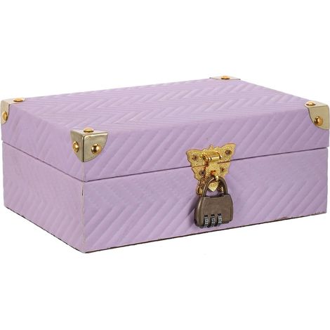 Coffret à Bijoux Vintage en Bois 28 Cm avec Serrure, Boîte de Rangement Décorative Multifonction pour Bureau et Chambre, Coffre à Trésor Rustique Violet Lavande, Boîte de (1/5)