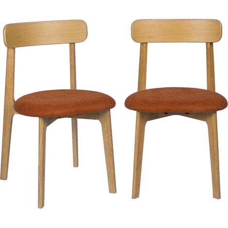 Lot de 2 chaises vintage bois d'hévéa teinte naturelle et tissu texturé - Victoire Naturel / Terracotta (1/5)
