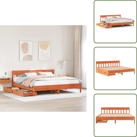 Massivholzbett ohne Matratze Wachsbraun 180x200 Kiefernholz - Bettgestell - Bettgestelle - Schlafzimmermöbel - Schlafzimmerbett