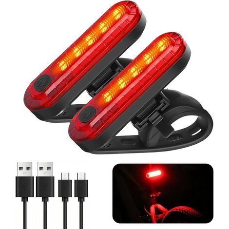 Paquete de 2 luces traseras LED recargables por USB de gran luminosidad. Aptas para cascos de bicicleta (1/5)