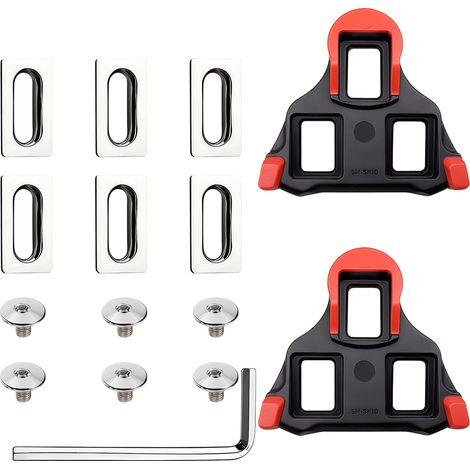 Cales SPD pour Chaussures de Vélo, Compatibles avec Shimano SPD-SL, Plaques Antidérapantes Vélo Route et Vélo Intérieur, Kit de Cales Vélo avec Vis et Clé Allen (Rouge) (1/5)