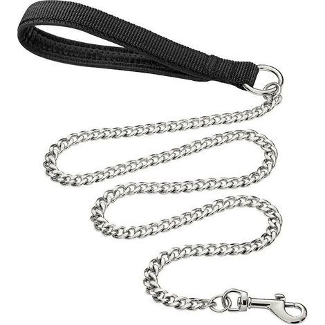 Laisse pour Chien en Métal Robuste, 180cm Chaîne de Laisse pour Animal de Compagnie à L'épreuve de La Mastication avec Poignée Rembourrée Douce pour Chiens de Grande et Moyenne Taille (180cm3mm) (1/5)