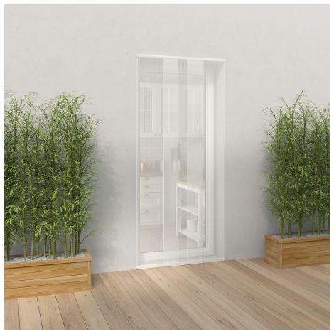 Moustiquaire rideau H230 cm x L100 cm – Blanc – 3 bandes en fibre de verre avec poids de lestage – Spécial passages intensifs – Moustikit (1/6)
