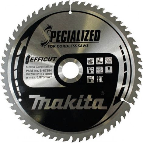 Makita – Lame de scie circulaire carbure EFFICUT Ø 260 mm – 60 dents – Pour bois dur – Coupe nette et rapide – Compatible scies radiales (1/8)