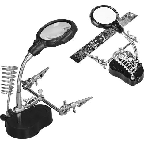 Lampe loupe de bureau LED à pince, loupe pour fer à souder avec éclairage LED, double éclairage LED grossissement 3,5x + 12x, loupe d'atelier pour inspection et maintenance industrielle (1/5)