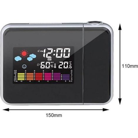 1 Station météo, Baromètre Réveil, Projection plafond 180°, LCD Noir, Intérieur (1/4)