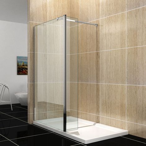 ELEGANT Walk In Shower Enclosure 8mm Easy Clean Glass Wet Room Screen Panel 1100mm Door + 1700 x 700 mm Tray + 300mm Return Panel + Waste (1/5)